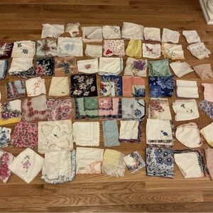 Mixed Embroidered & Printed Handkerchief Lot - Floral Assortment